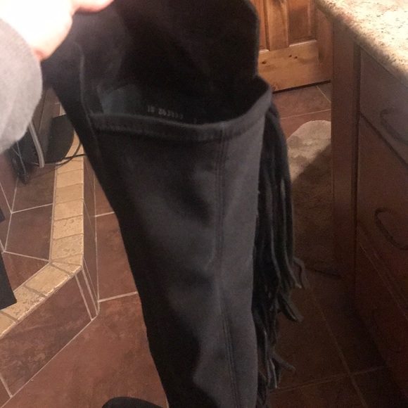 Stuart Weitzman OTK black suede boots with fringe